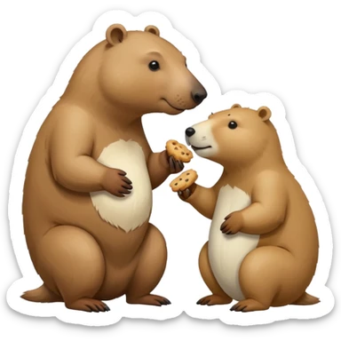 capybara and an snow bear eating biscuits with each other sticker