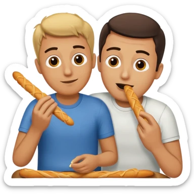 man eating a breadstick on another man's lap sticker