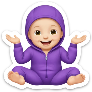 A baby wearing a purple onesie, laughing joyfully. sticker