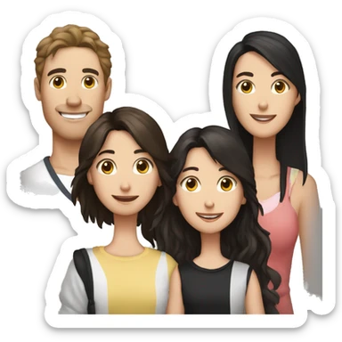 family group consisting of one brunette long hair woman, one brunette short hair man and one black-white border collie sticker