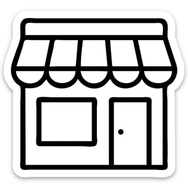 outlined icon of a convenience store, no fill, clean lines sticker