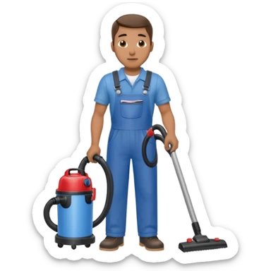 técnico de limpieza hombre sujetando una aspiradora de agua sticker