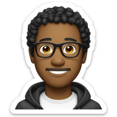 curly short black-haired man wearing square glasses light skin sticker