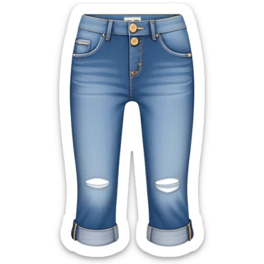 A medium-length blue denim jeans emoji, styled like rolled-up capri jeans. The jeans are not too long or short — ending just below the knee. They feature a button and zipper closure, visible stitching, side and back pockets, and a slightly faded, casual look. Perfect for a trendy, relaxed vibe sticker