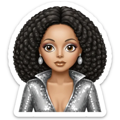 Diana Ross from The Supremes with dark brown hair, silver outfit sticker