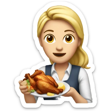 White woman eating grilled chicken  sticker