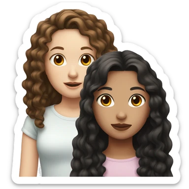 girl with brown curly hair and girl with long black hair both pale skinned sticker