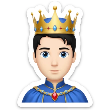 Prince with crown, standing, black hair, blue eyes,  sticker