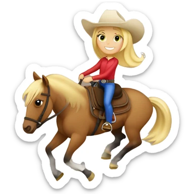 Blonde haired girl barrel racing on her light brown horse  sticker