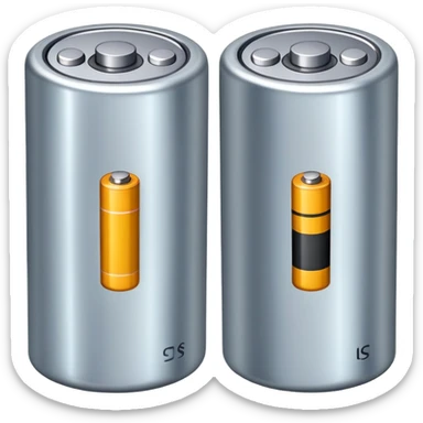 Two dead batteries stacked on top of each other, depleted, empty power sticker