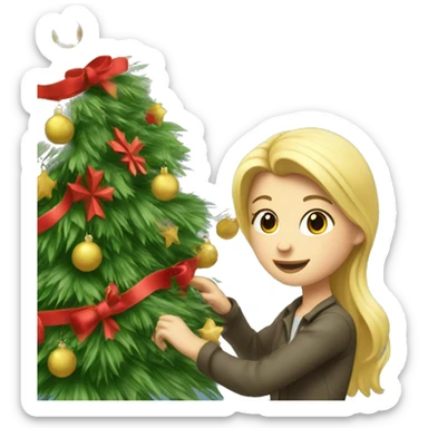 Blond Girl decorating Christmas tree sticker
