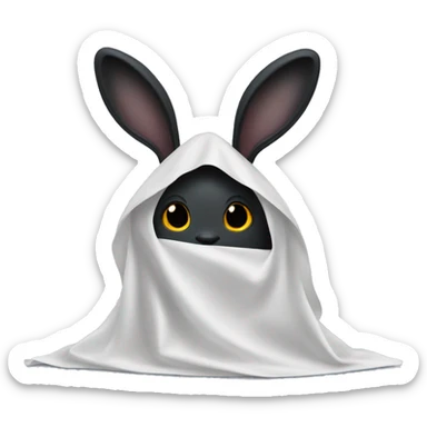 black rabbit under a white sheet like a ghost with ears sticking out sticker