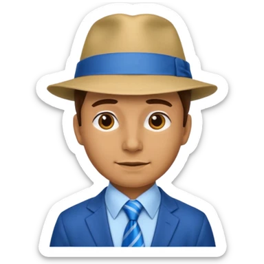 Blue neck tie with hat man sticker