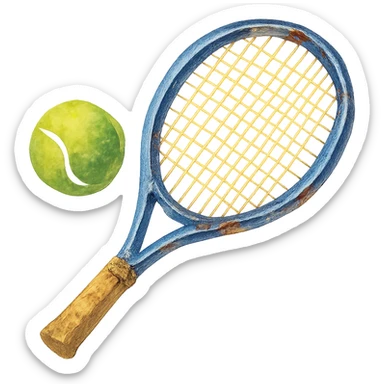 watercolor style tennis ball and racket sticker