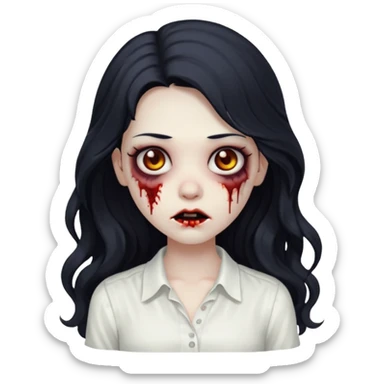 garota zumbi com cabelo preto ondulado longo blusa BRANCA sticker