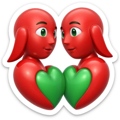 two hearts orbiting each other. one is red, the other is green sticker
