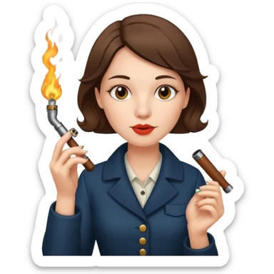 Woman smoking a pipe with a lighter  sticker