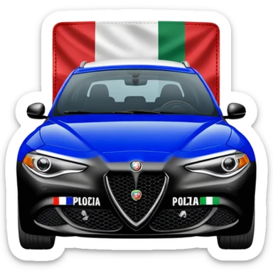 crea auto di servzio alfa romeo giulia colore nero con la scritta polizia penitenziaria e la bandiera italiana sticker