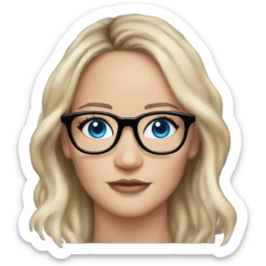 Realistic Jennifer Lawrence wearing black glasses and blue eyes  sticker