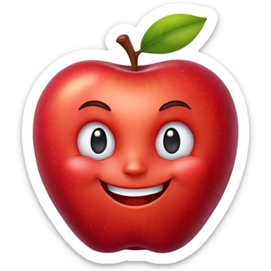 "Create a cartoon emoji of a red apple with a sly, mischievous grin. The apple should have playful anthropomorphic features like raised eyebrows and a smirk, styled as a 3D sticker with transparent background, vibrant colors, and subtle shading to convey a 'naughty' vibe." sticker
