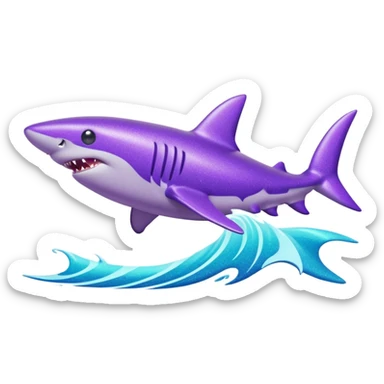 purple glitter shark on a cyan wave sticker