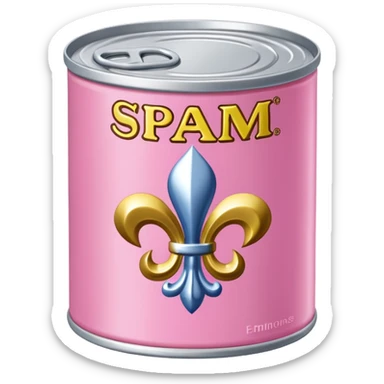 Jeff Koons style pink can of SPAM with Fleur de lis sticker