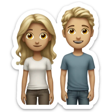 Boy with dirty blond hair girl with brown hair mixed  sticker