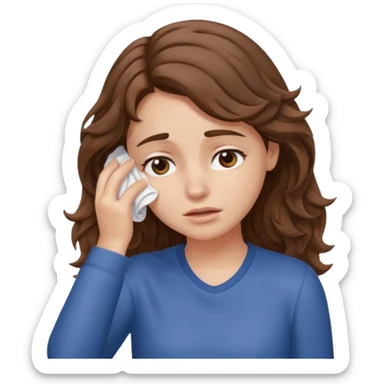 tired girl with fair wavy hair, wipes away sweats from the forehead  sticker