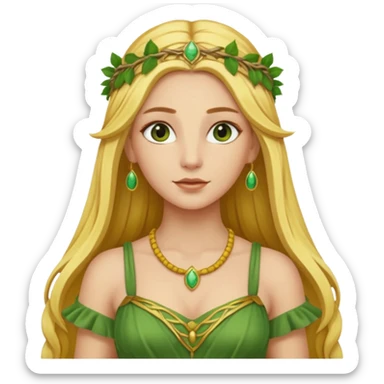 Ceres, Harvest Goddess from Rome Mythology with long golden blonde hair, green and yellow outfit, sticker