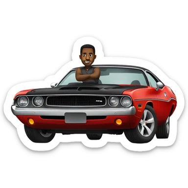 Black man driving a dodge challenger sticker