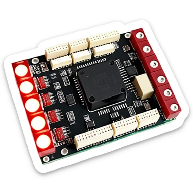 um explosivo improvisado composto por sete dinamites vermelhas presas por fita preta. O dispositivo inclui um temporizador digital de LED vermelho e uma placa de circuito com fios coloridos e um botão de ativação. Tudo está isolado sobre um fundo branco. sticker