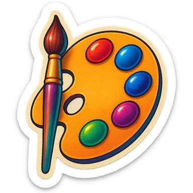 A paint brush and palette sticker with a vintage design and colorful details sticker