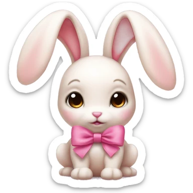 Baby pink bunny with floppy ears and a pink bow sticker