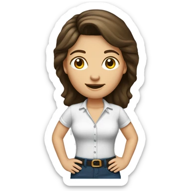 Brunette Caucasian lady who wears a small shirt size and pants size xxl sticker