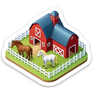 Isometric horse farm sticker
