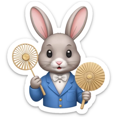 A rabbit hold a folding fan playfully sticker