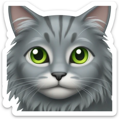 Green eyed long haired gray cat  sticker