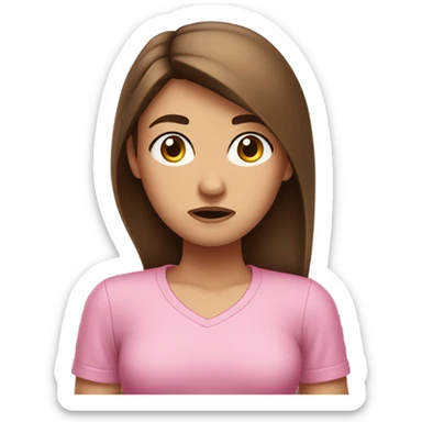 Girl with medium brown straight hair annoyed side eye face pink shirt  sticker