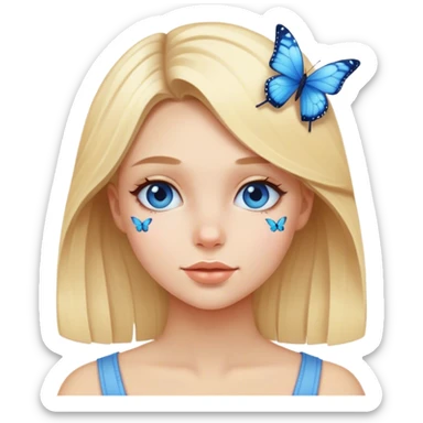 Blonde girl with blue butterflies  sticker