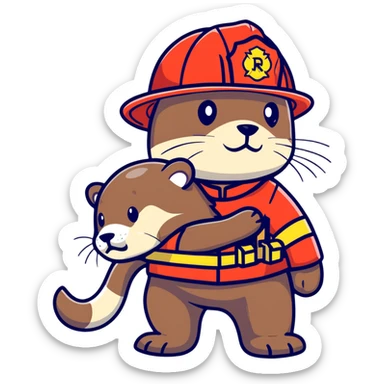 brave otter firefighter rescuing someone sticker