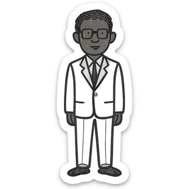 a dark-skinned man in a suit with glasses, full-length sticker