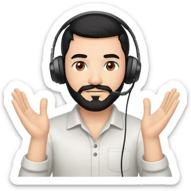 Man with black hair, brown eyes, and black beard wearing gaming headset and applauding sticker
