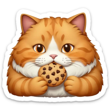 Fat cat eating a cookie sticker