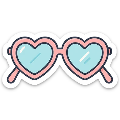 stylish eyeglasses for vision with diopters, heart-shaped frame, front view, vector look with shadows and glare, detailed shading, thin clean outlines, pastel palette, Japanese pop art, sticker look, highly detailed sticker