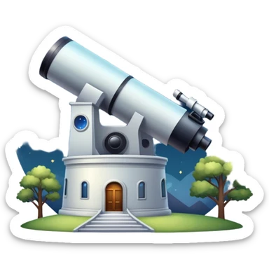An icon featuring an observatory with a giant telescope, set against a starry sky. The design includes visible planets, distant stars, and galaxies, symbolizing the study of astronomy and celestial exploration. Transparent background highlights the wonder of the universe. sticker