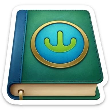 green and blue book with an abstract symbol on it sticker