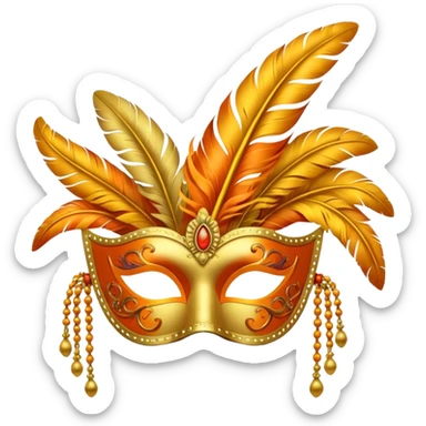 masquerade mask with yellow and orange feathers sticker