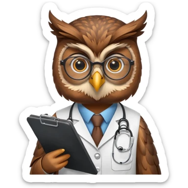 Owl doctor with clipboard, wise look.
 sticker