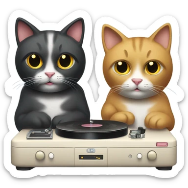 two cats listening to a record player sticker