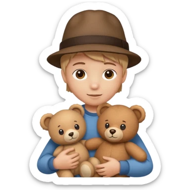 kid wearing hat with teddy bear  sticker